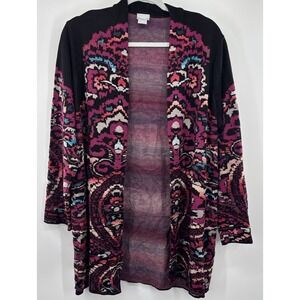 Chico's Open Front Cardigan Jacket Sweater Womens XL Boho Paisley Long Sleeve